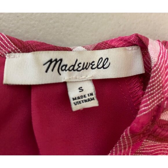 Madewell Baby Doll Dress Plaid Pink/White Puff Sleeve Keyhole Back Small - Picture 4 of 13